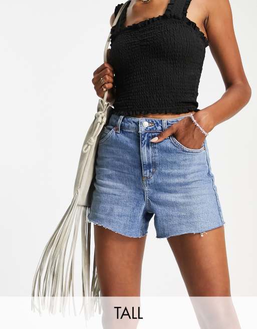 Topshop Tall - Mom-denimshorts med A-form i mellemblå
