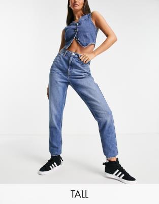 Topshop Tall Mom jean in mid blue-Blues