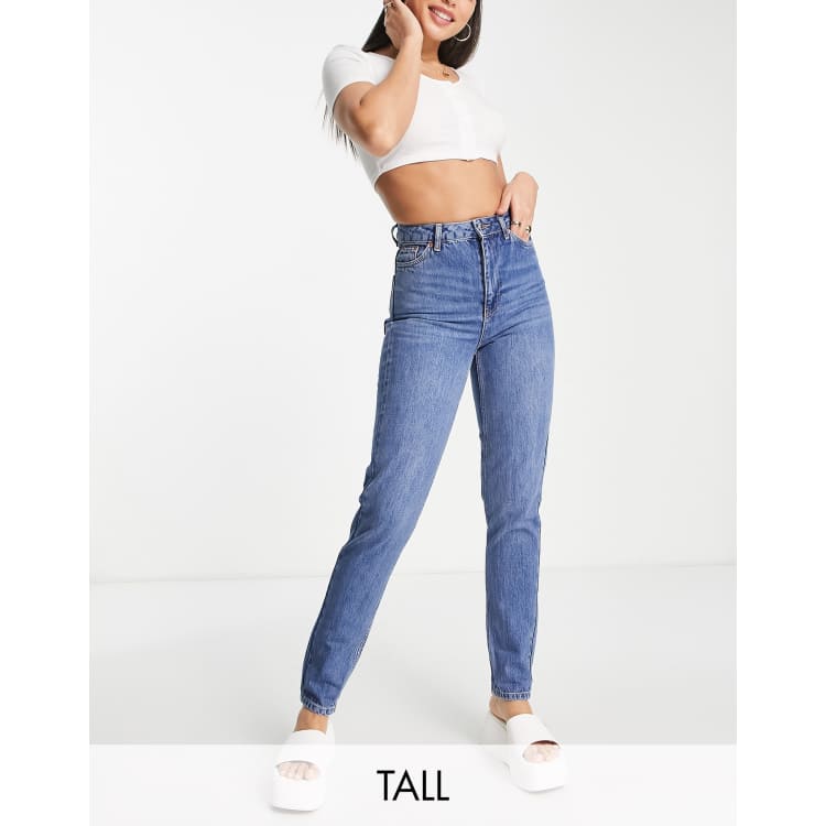 トップショップ Topshop Tall mom jeans in mid blue レディース-