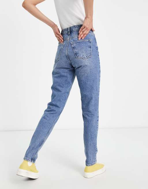 Topshop Tall Mom jeans in Mid Blue | ASOS