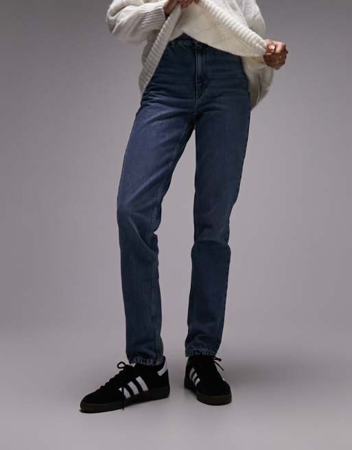 トップショップ Topshop Tall mom jeans in mid blue レディース-