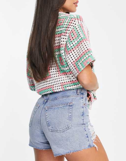 Topshop Tall - Momshorts med A-form og flænser i mellemblå, 2 af 4