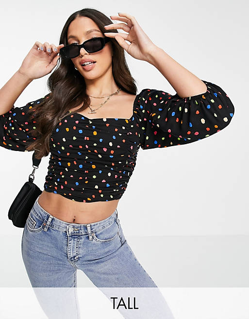 Topshop Tall multi spot ruched blouse