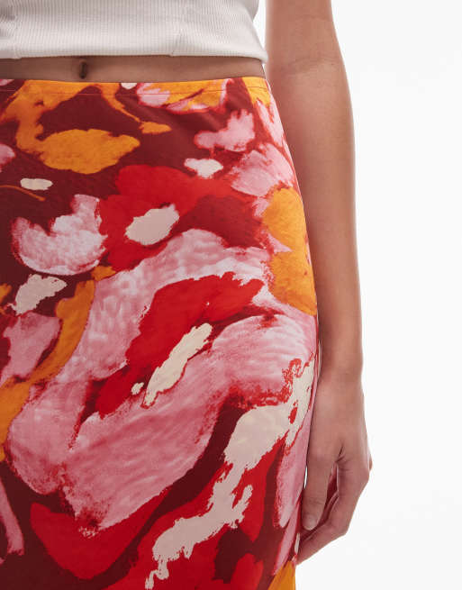Topshop Tall orange floral print bias maxi skirt in multi, 2 of 5