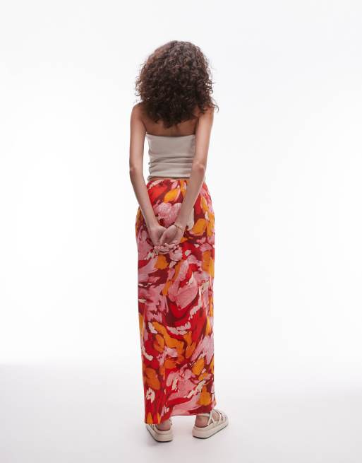 Topshop Tall orange floral print bias maxi skirt in multi, 5 of 5
