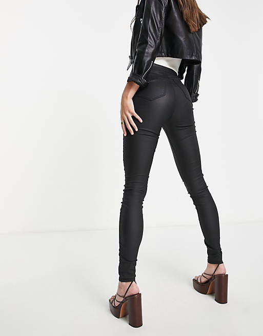 Women Topshop Tall organic cotton coated Joni jean in black 