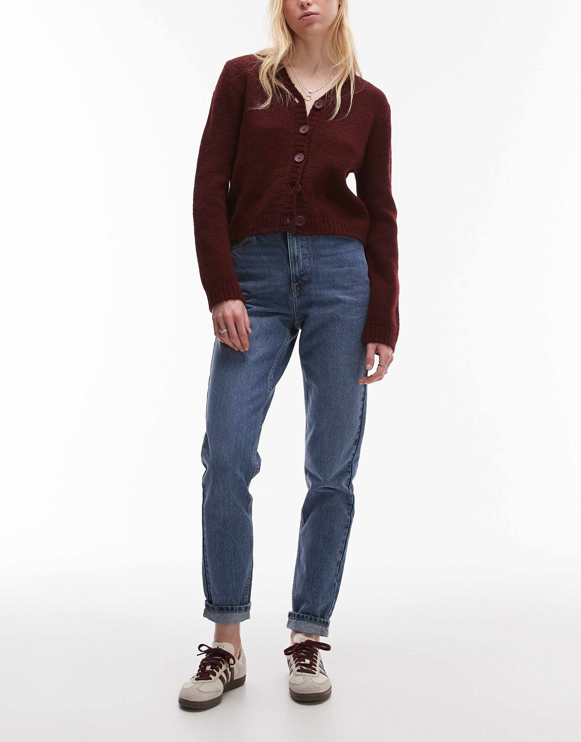 topshop tall original mom high rise jean in mid blue