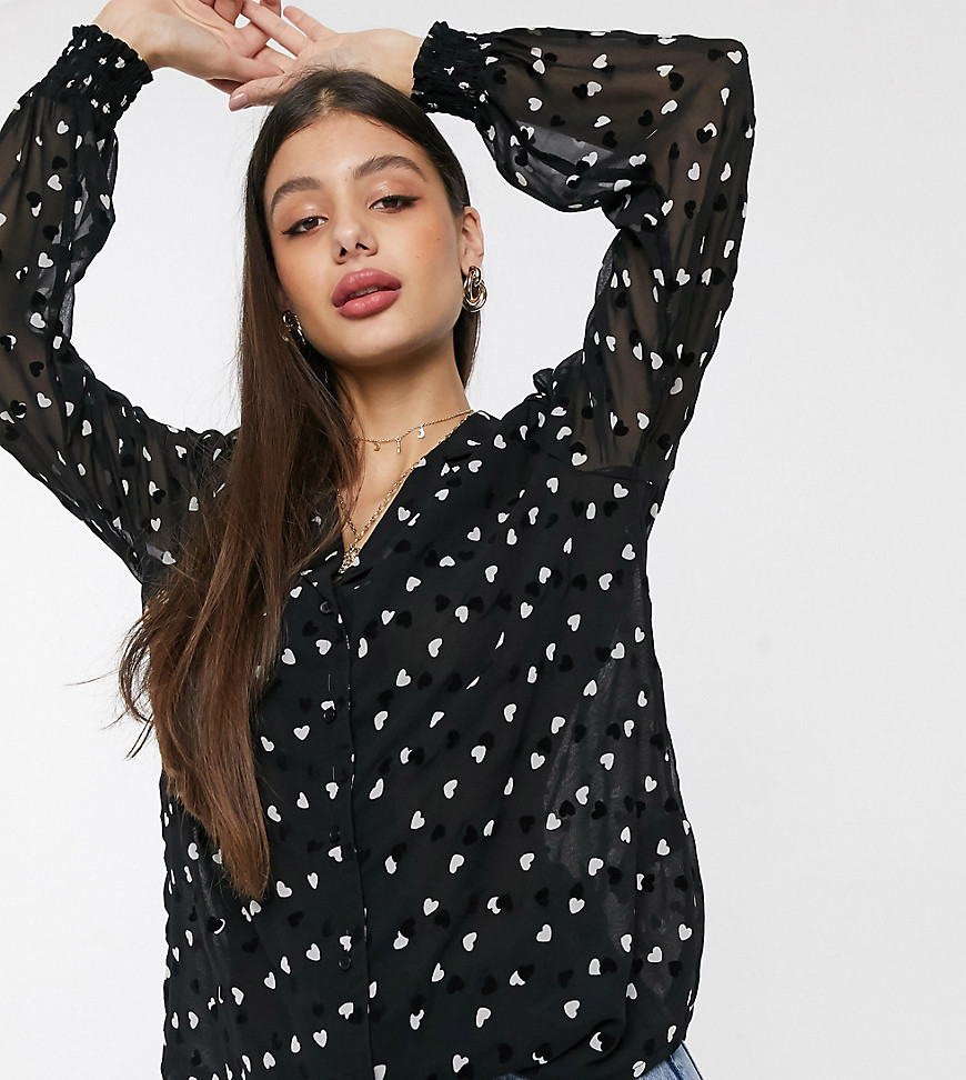 Topshop Tall - Overhemd in pyjamastijl en hartjesprint in zwart-Multi