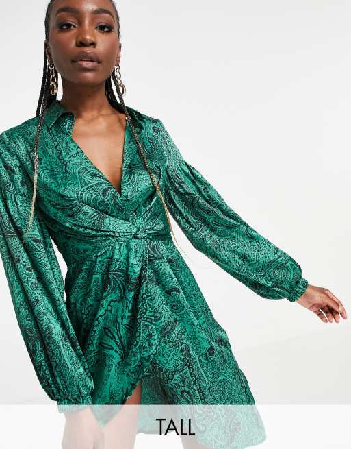 Topshop Tall - Overhemdjurk met overslag in groen