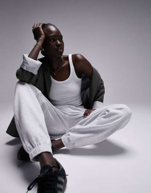 Topshop Tall - Oversized joggingbroek met boorden in gemêleerd grijs