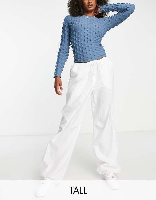Topshop Tall - Oversized parachutebroek van nylon met ballonpijpen in wit