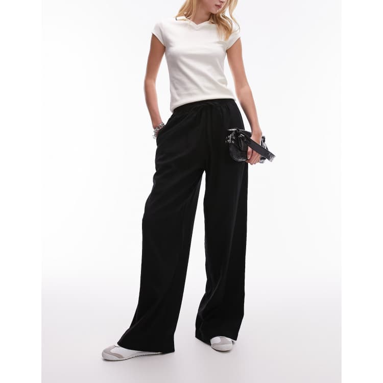 Topshop Tall Pantalon bouffant en lin m lang Noir