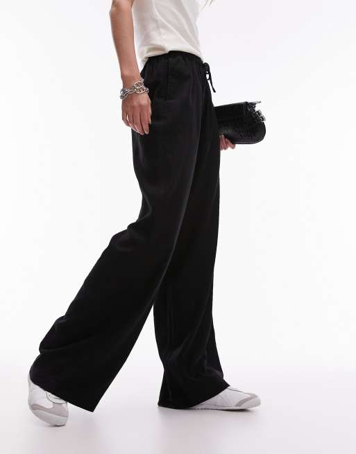 Topshop Tall Pantalon bouffant en lin m lang Noir