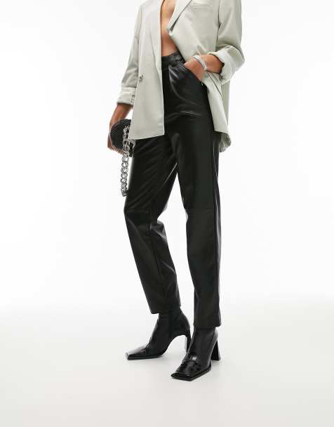 Topshop Tall - Pantalon carotte taille haute en similicuir - Noir - view 1
