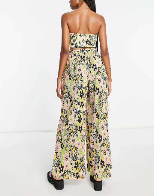 Topshop Tall - Pantalon de plage large et plissé à imprimé fleurs style années 60 - Multicolore, 4 de 4