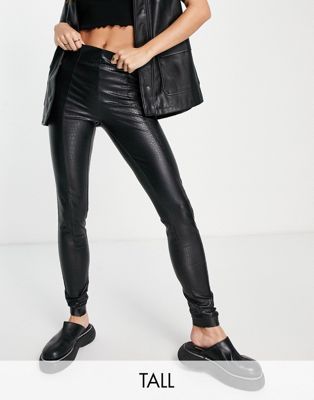Topshop Tall faux croc effect trousers in black - ASOS Price Checker