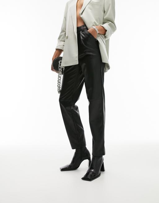 Topshop Tall - Pantaloni a vita alta in pelle sintetica neri