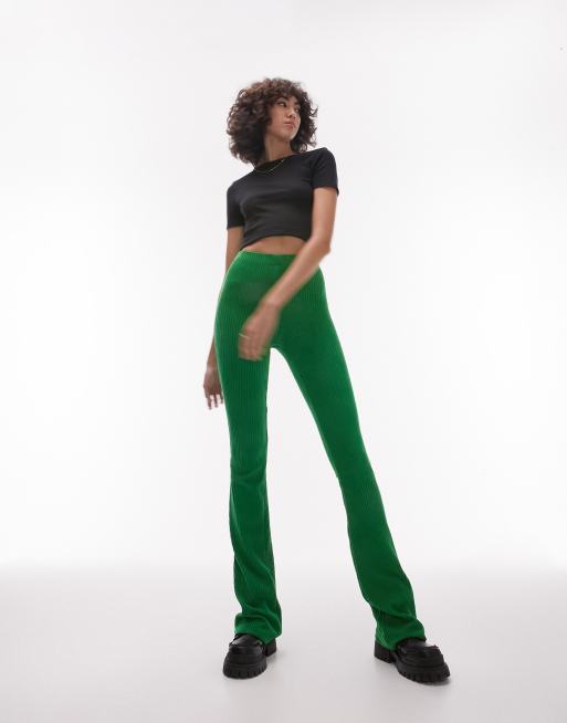 Topshop Tall Pantaloni a zampa elasticizzati verdi in velluto a coste