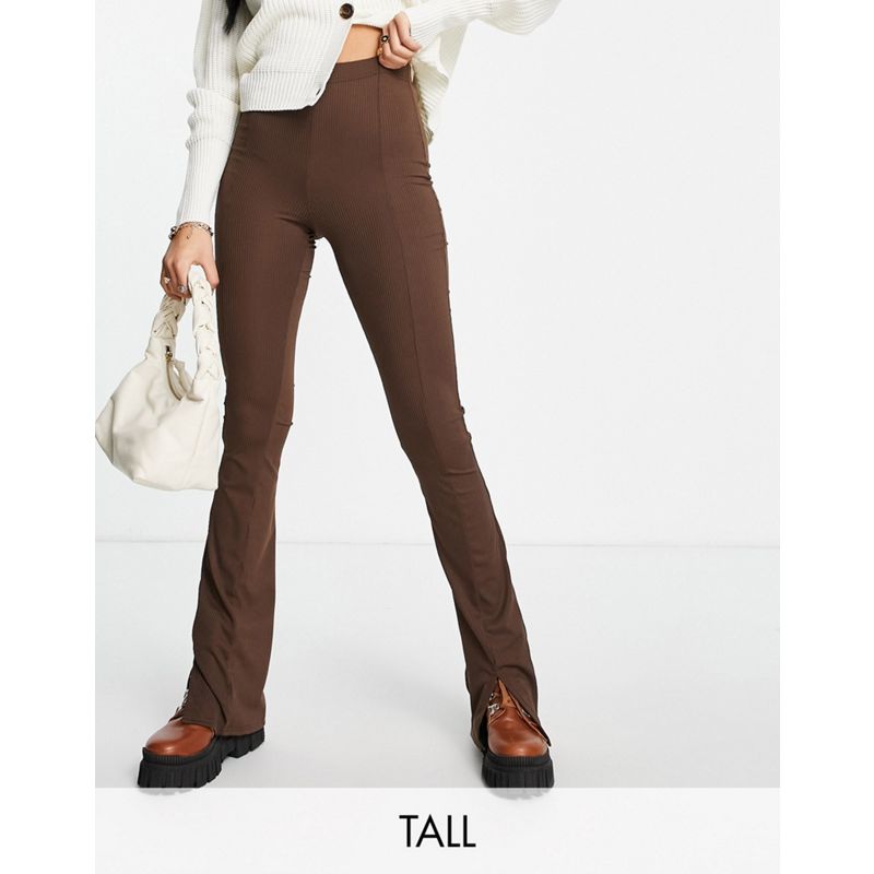 BqUDF Donna Topshop Tall - Pantaloni a zampa skinny a coste con spacco sul davanti, color cioccolato