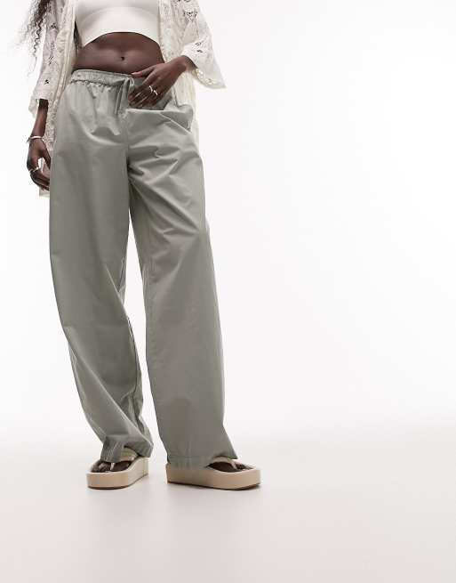 Topshop Tall - Pantaloni dritti comodi allacciati in vita color salvia