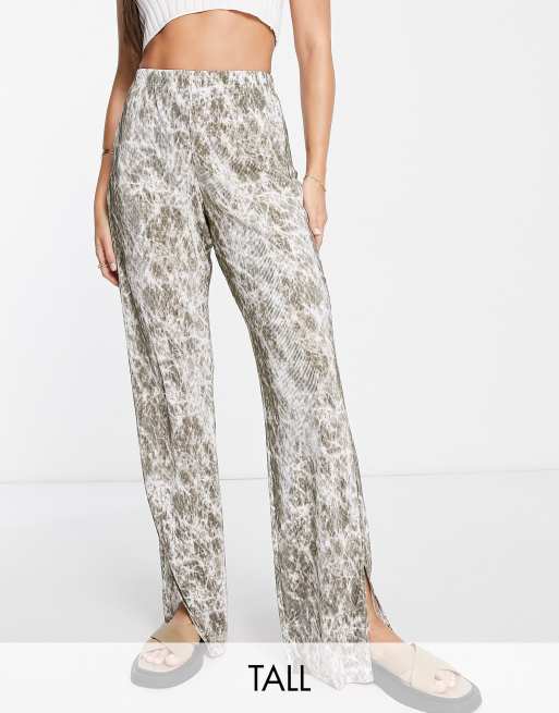 Topshop Tall - Pantaloni dritti plissé color pietra effetto marmo