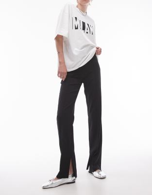 Topshop Tall - Pantaloni neri basic con spacco