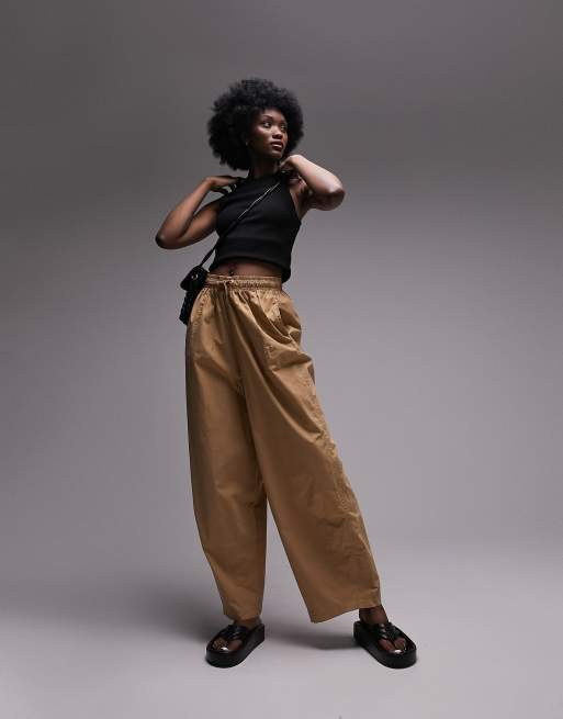 Topshop Tall Pantaloni oversize a palloncino in cotone color cammello