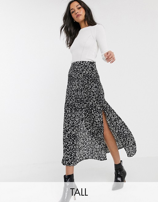 Topshop Tall pleated skirt in monochrome print