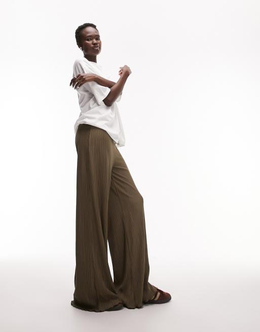 High Waisted Plisse Wide Leg Pants