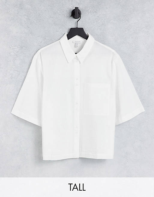  Shirts & Blouses/Topshop Tall pocket detail crop shirt in white 