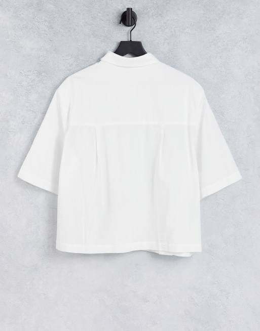 Topshop Tall pocket detail crop shirt in white, 2 of 4