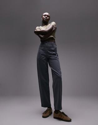 Topshop Tall Premium Balloon Tapered Pocket Pants In Navy