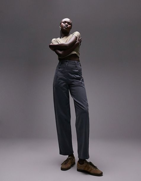 Pieces Tall paperbag waist straight trousers in black