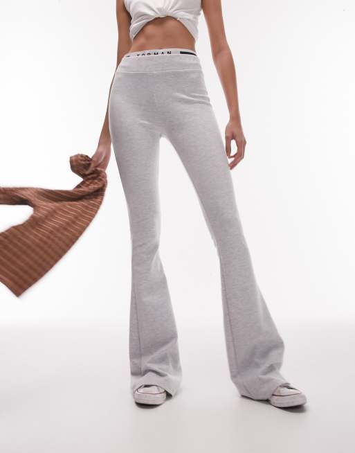 Topshop rib flare trousers in grey