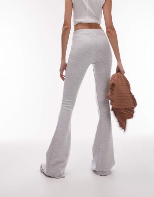 Topshop ribbed flare trousers in grey marl