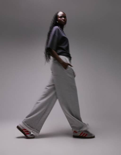 Topshop Tall - Premium joggingbroek met wijde pijpen en omgeslagen pijpen in grijs