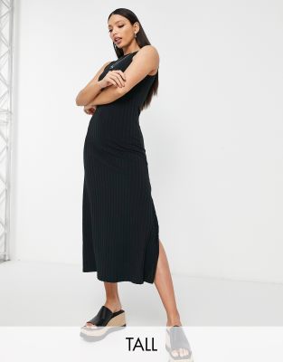 topshop jersey dress Tall Premium Wide Rib Midi In Black liv