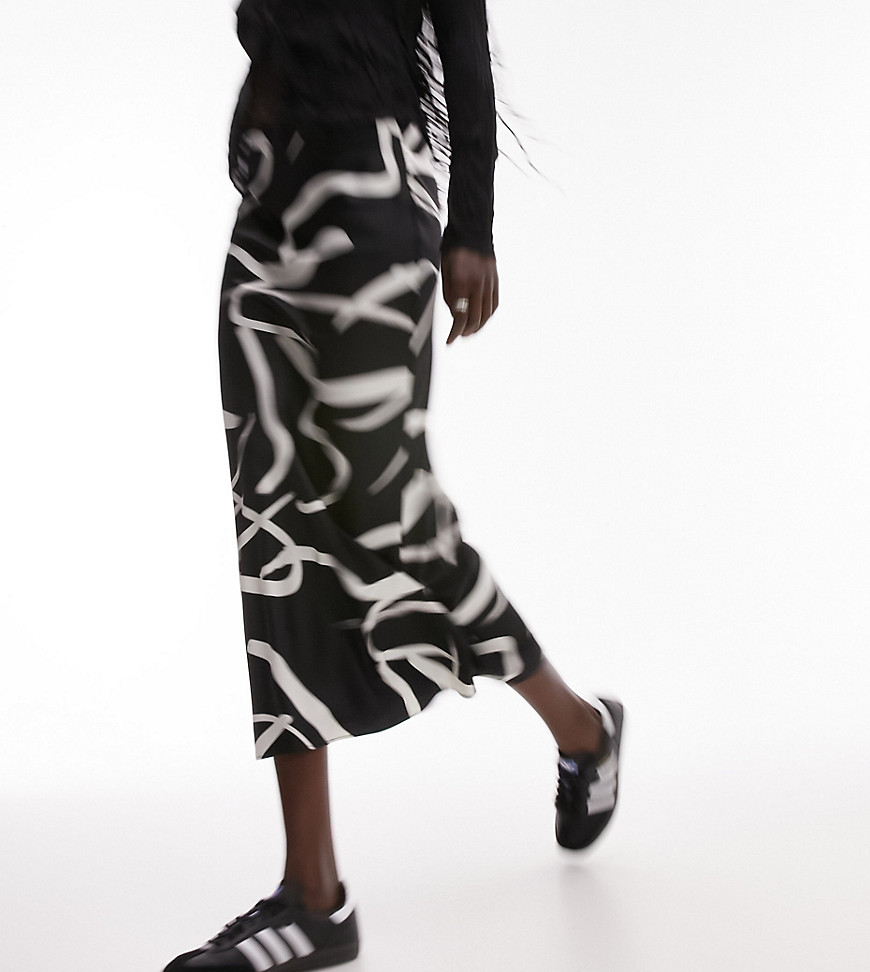 Topshop Tall Print Bias Midi Skirt In Mono-multi