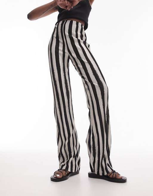 Topshop Tall printed plisse wide leg trouser in monochrome ASOS