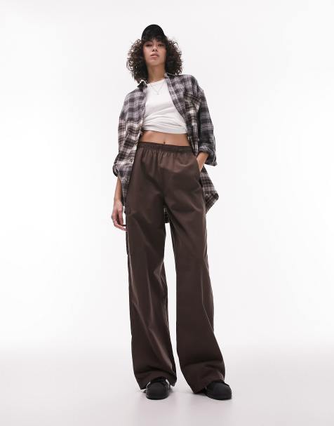 Topshop Tall pull on straight leg cargo pants in chocolate - view 1