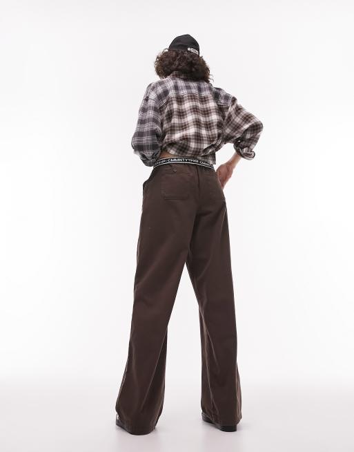 Topshop Tall pull on straight leg cargo pants in chocolate