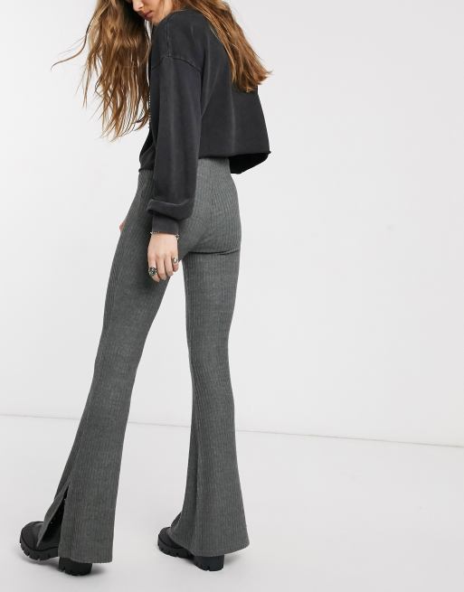 Topshop rib flare trousers in grey