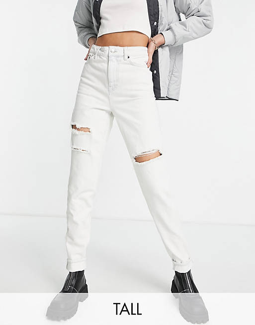 Women Topshop Tall ripped Mom jeans in super bleach wash 
