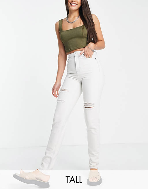 Topshop Tall ripped mom jeans in white