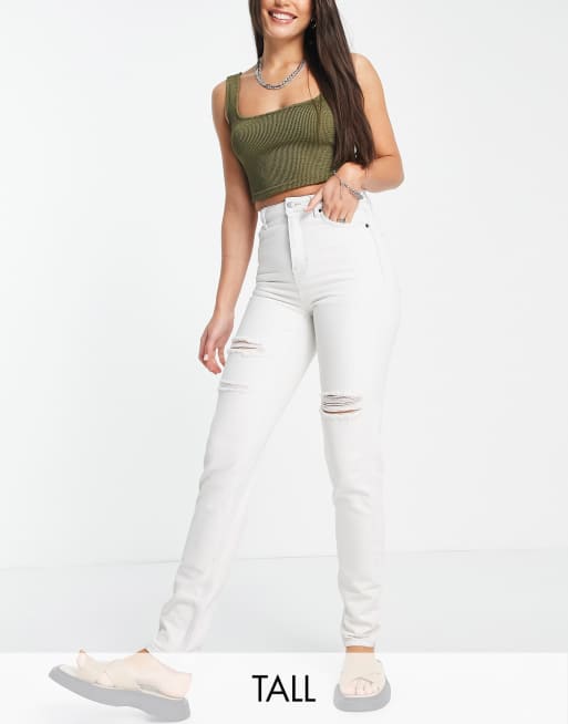 Topshop Tall ripped Original Mom jeans in bleach - LBLUE
