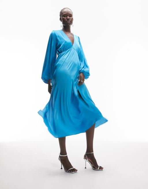 Topshop Tall Riveria Robe habill e manches longues Bleu ASOS