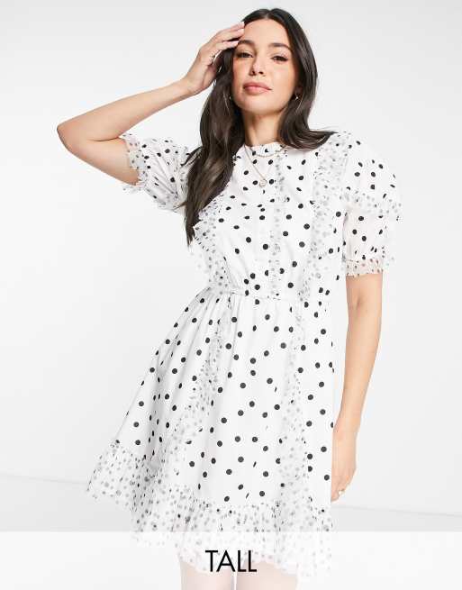 Topshop Tall - Robe courte à pois variés boutonnée sur le devant - Noir et blanc