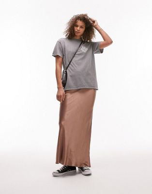 Topshop Tall satin bias maxi skirt in taupe - ASOS Price Checker