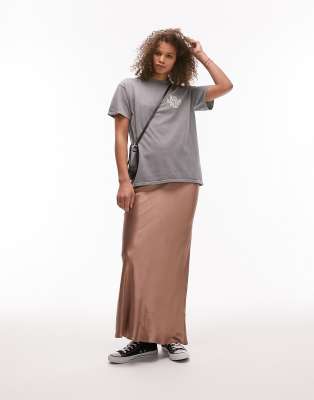 Topshop Tall satin bias maxi skirt in taupe - ASOS Price Checker