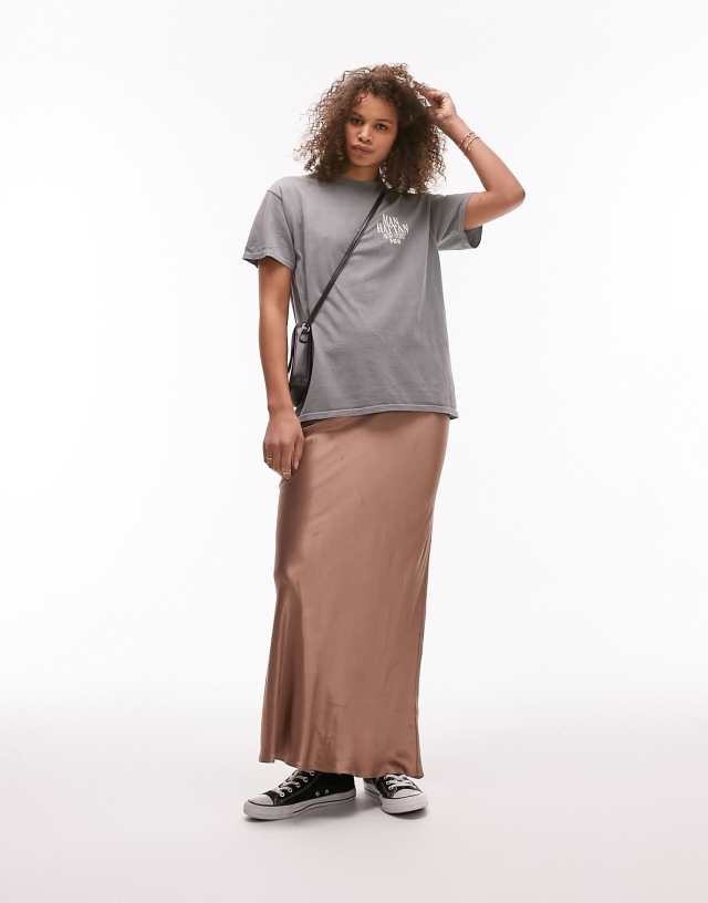 Topshop Tall - satin bias maxi skirt in taupe